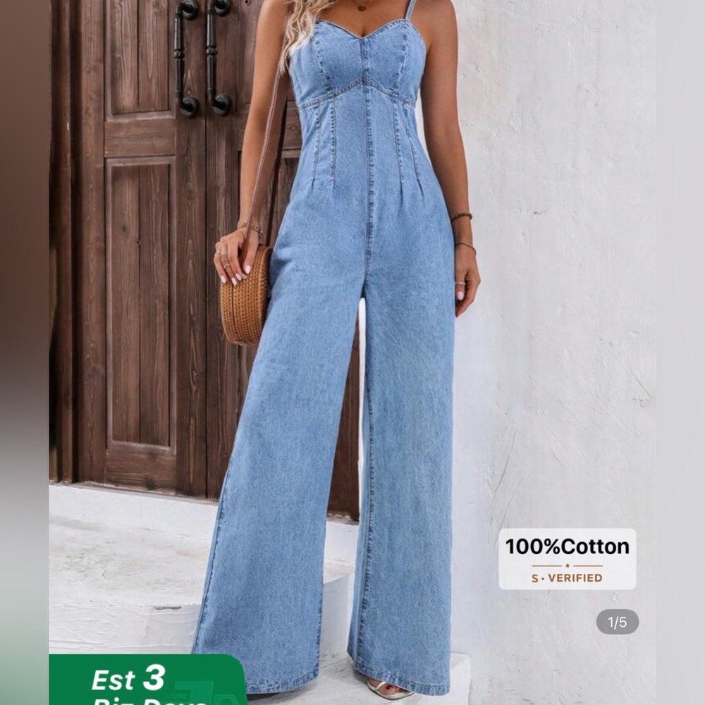 Light Blue Wide-Leg Denim Jumpsuit